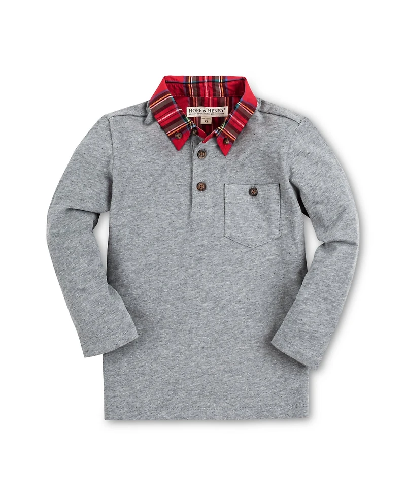 Hope & Henry Baby Boys Long Sleeve Polo Shirt with Woven Collar and Elbow Patches