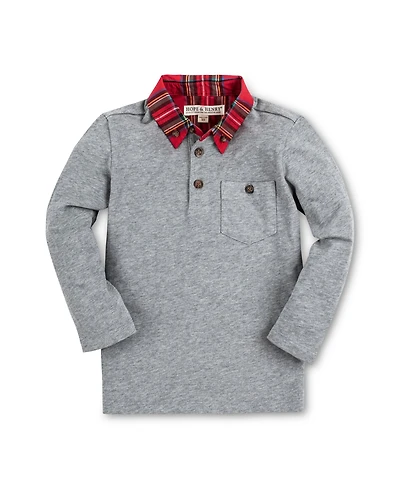 Hope & Henry Baby Boys Long Sleeve Polo Shirt with Woven Collar and Elbow Patches