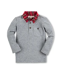 Hope & Henry Baby Boys Long Sleeve Polo Shirt with Woven Collar and Elbow Patches