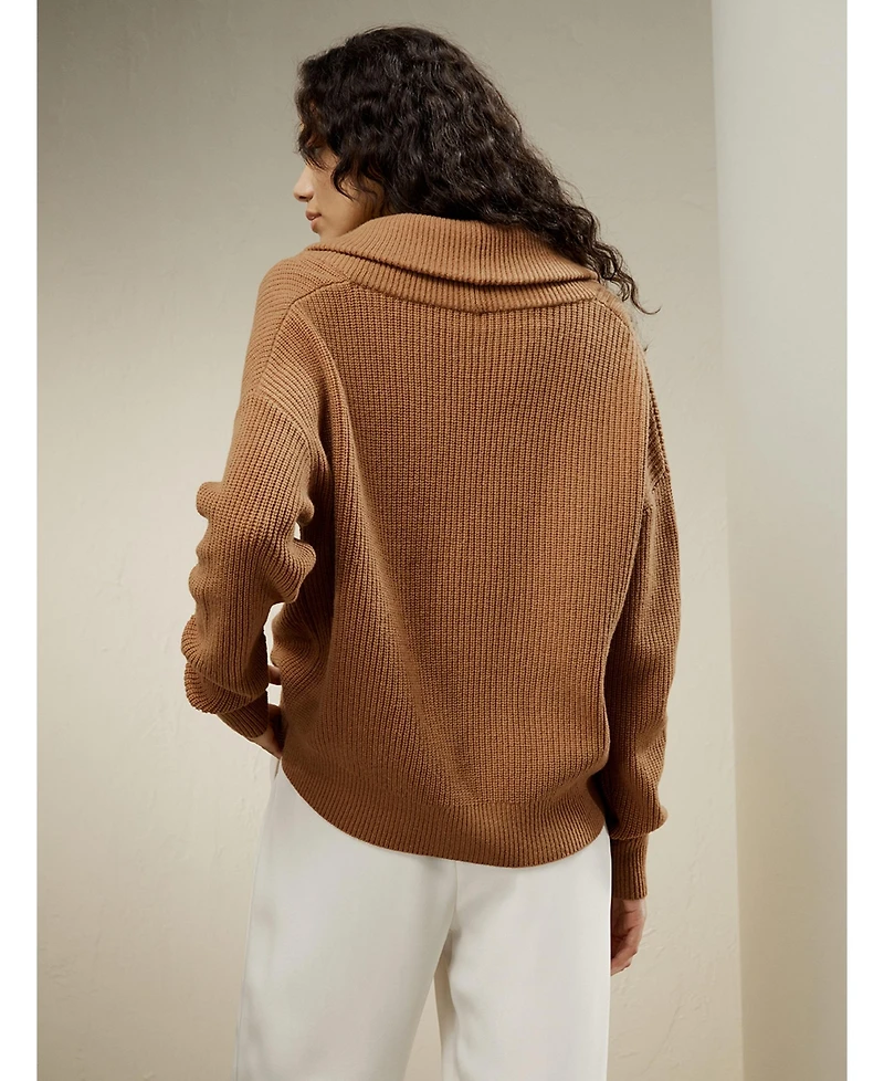 Lilysilk Women's Wool Knit Shawl Collar Cardigan