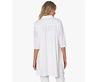 Stella Carakasi Women's 3/4 Sleeve Button-Front Cotton Poplin And Jersey Shirt Top Tiburon Tunic Icon
