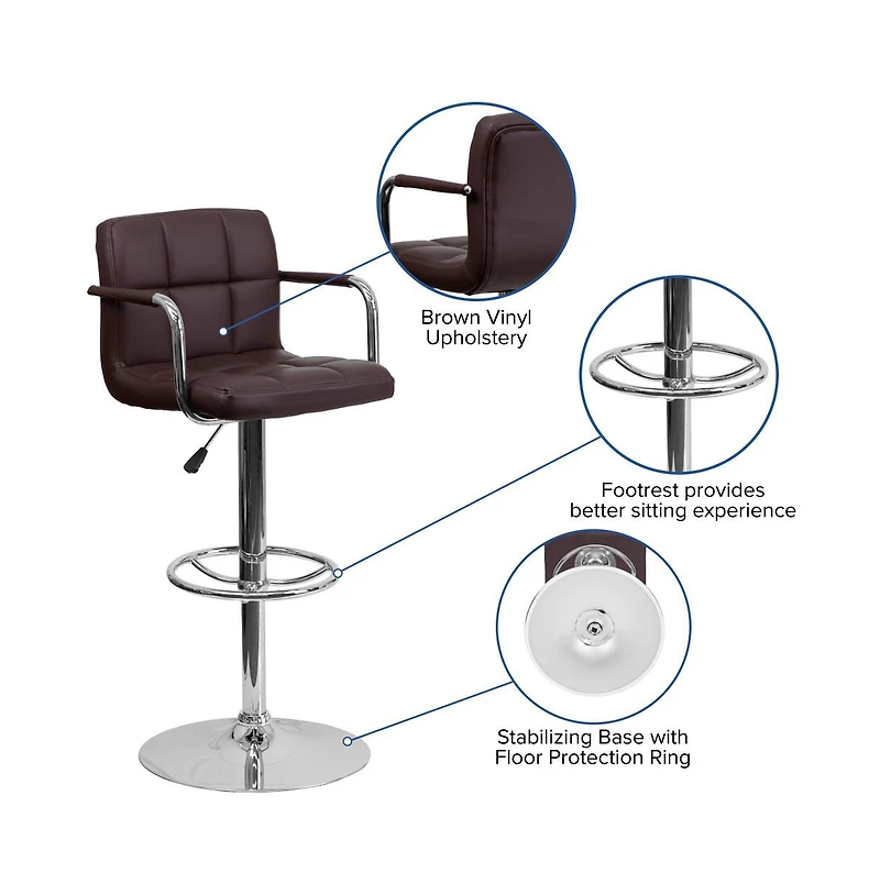 Emma+Oliver Adjustable Bar Stools | Set Of 2 Counter Height Barstools With Back And Armrest