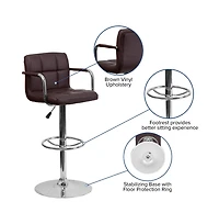 Emma+Oliver Adjustable Bar Stools | Set Of 2 Counter Height Barstools With Back And Armrest