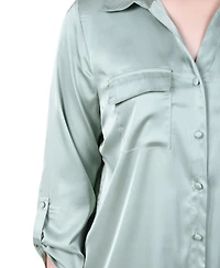 Ny Collection Petite 3/4 Sleeve Roll Tab Satin Blouse