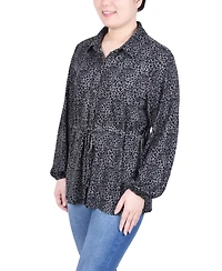 Ny Collection Petite Long Dolman Sleeve Drawstring-Waist Tunic Top