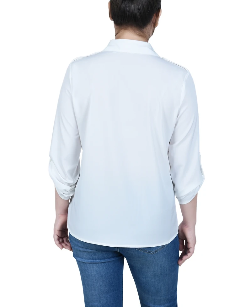 Ny Collection Petite 3/4 Sleeve Roll Tab Utility Blouse