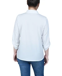 Ny Collection Petite 3/4 Sleeve Roll Tab Utility Blouse