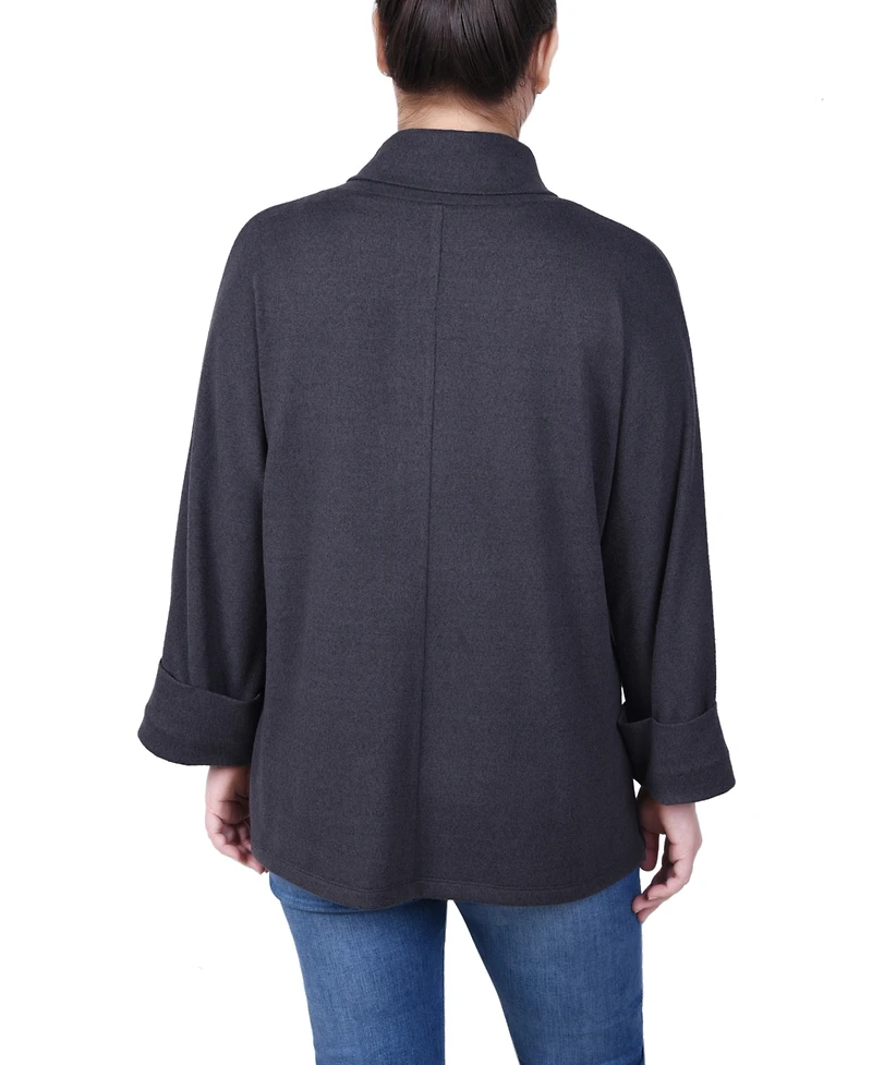 Ny Collection Petite Cuff Sleeve Shawl Collar Top