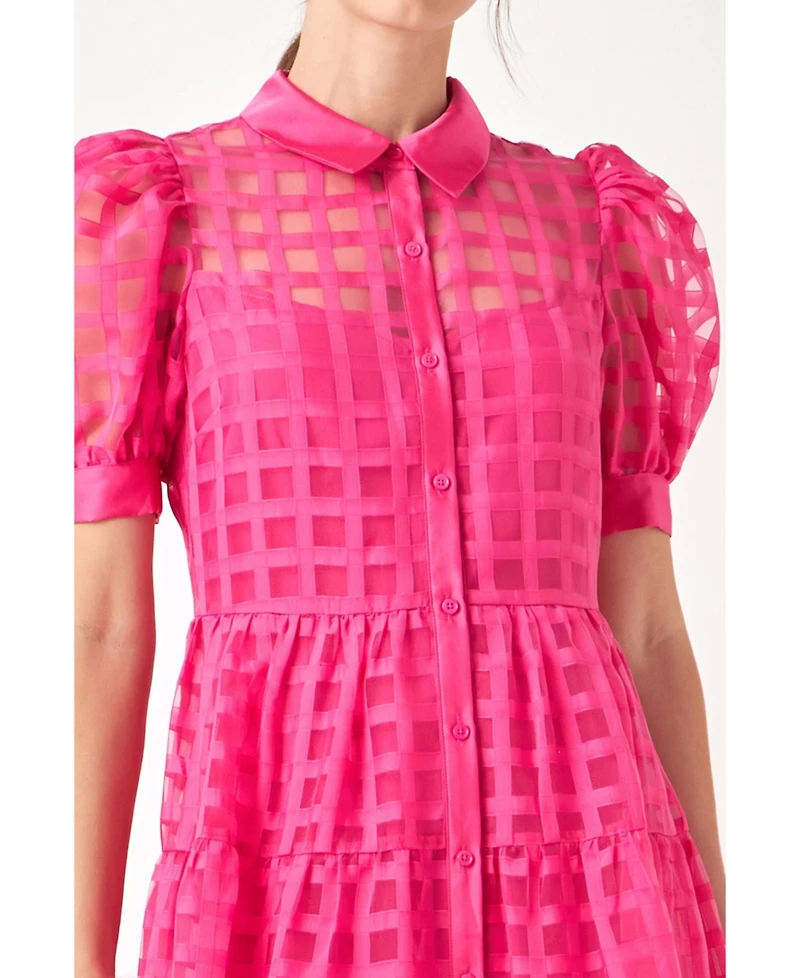 English Factory Women's Gridded Organza Tiered Maxi Dress