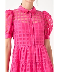 English Factory Women's Gridded Organza Tiered Maxi Dress