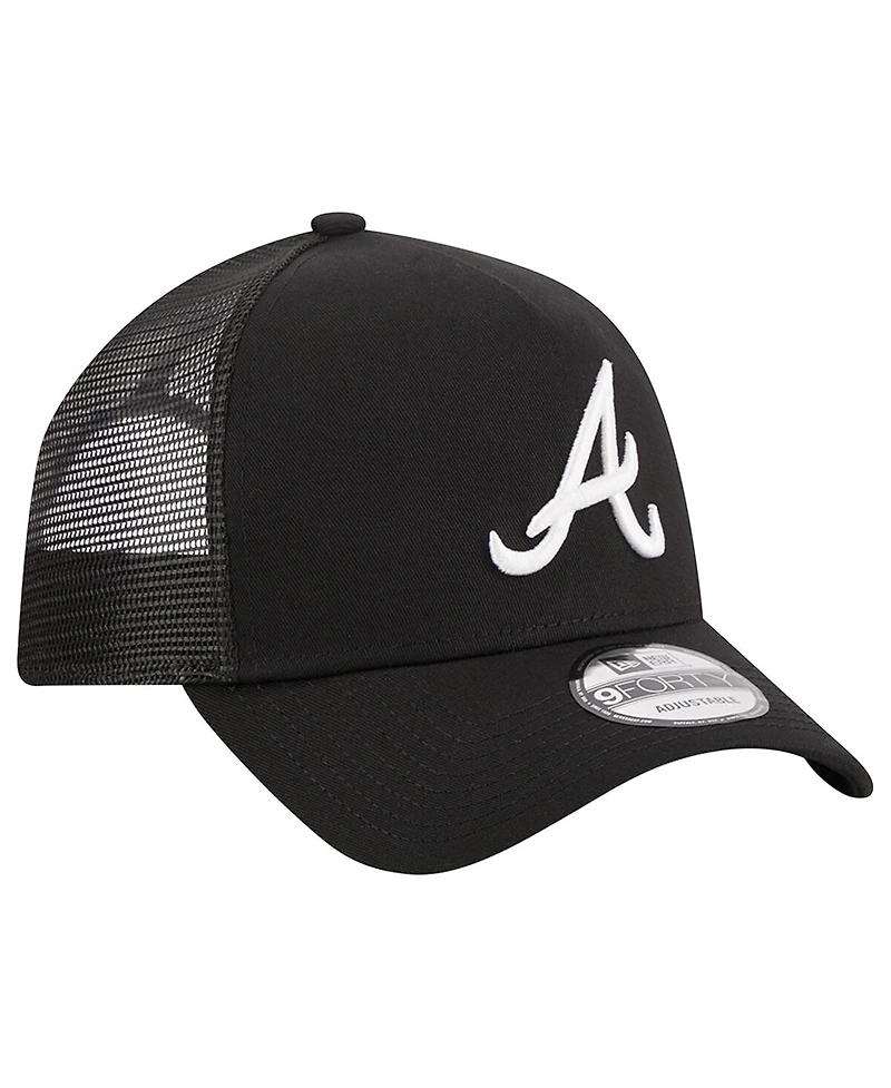 Men's New Era Black Atlanta Braves A-Frame 9FORTY Trucker Adjustable Hat