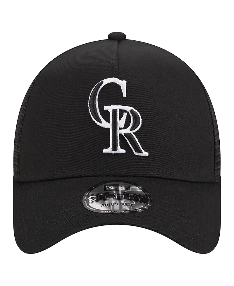 Men's New Era Black Colorado Rockies A-Frame 9FORTY Trucker Adjustable Hat