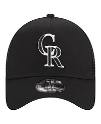 Men's New Era Black Colorado Rockies A-Frame 9FORTY Trucker Adjustable Hat