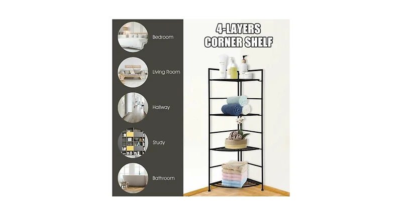 4 Tier Folding Metal Shelf Plant Stand Storage Open Shelf Corner Display Rack