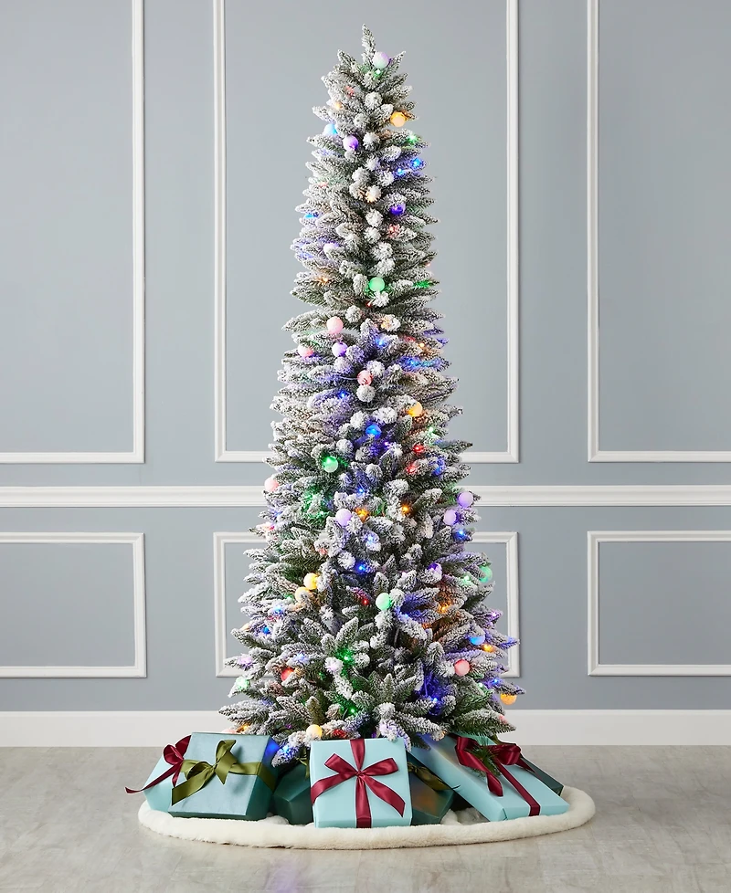 Seasonal Snow Kissed Pine 5' Pre-Lit Flocked Pvc Slim Tree with Metal Stand, 388 Tips, 150 Led Lights