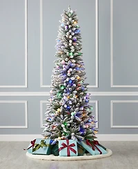 Seasonal Snow Kissed Pine 5' Pre-Lit Flocked Pvc Slim Tree with Metal Stand, 388 Tips, 150 Led Lights