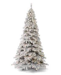 Seasonal Flocked Winter Fir 9' Pre-Lit Flocked Hard Needle Tree with Metal Stand 1198 Tips, 400 Warm Led, Remote, Ez-Connect, Storage Bag