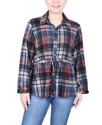Ny Collection Petite Long Dolman Sleeve Drawstring-Waist Tunic Top