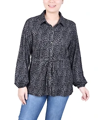 Ny Collection Petite Long Dolman Sleeve Drawstring-Waist Tunic Top