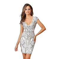 Lara Women's Beaded, V-neck Mini Dress