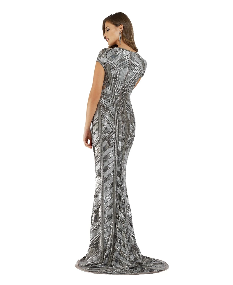 Lara Women's Body Con Beaded Silver Dress