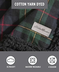 Eddie Bauer Mountain Pine Tartan Cotton Yarn Dye Reversible Flannel Throw, 60" x 50"