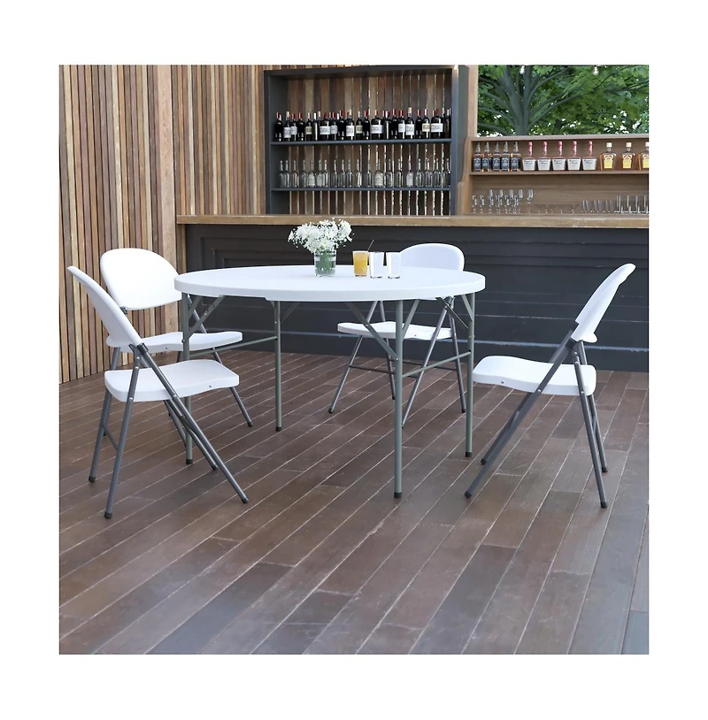 Emma+Oliver 4-Foot Round Bi-Fold Plastic Banquet And Event Folding Table With Carrying Handle
