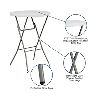 Emma+Oliver 2.63-Foot Round Plastic Bar Height Folding Table