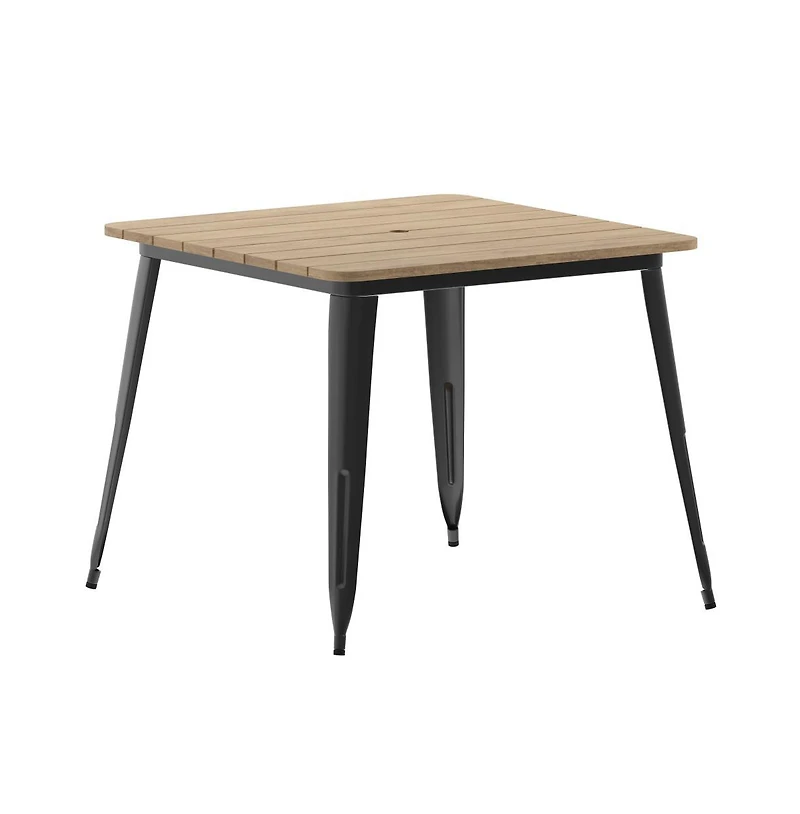 Merrick Lane Dryden Indoor/Outdoor Dining Table With Umbrella Hole, 36" Square All Weather Poly Resin Top And Steel Base