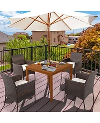 Set of 4 Patio Rattan Dining Chairs Cushioned Seat Curved Armrests