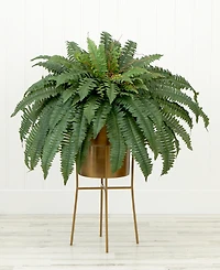 Nearly Natural 32" Artificial Boston Fern Plant with Metal Planter with Stand Diy Kit