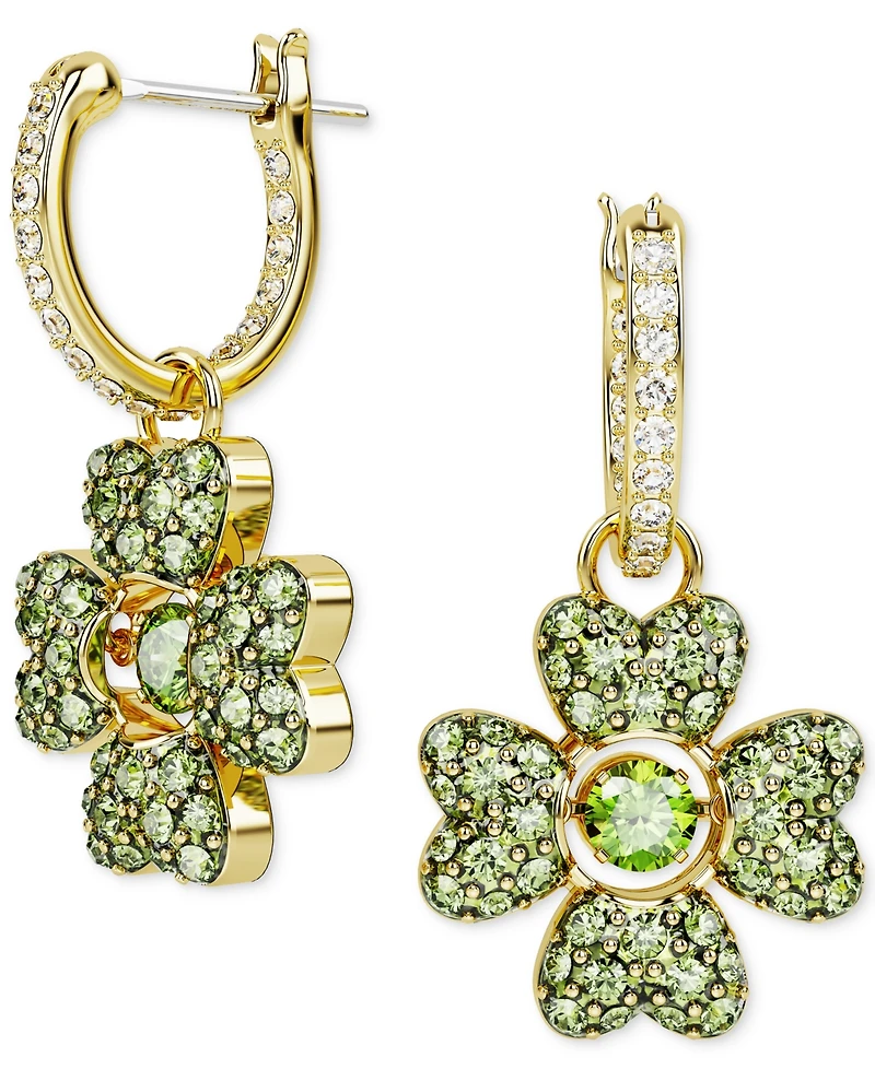 Swarovski Gold-Tone Color Crystal Clover Charm Hoop Earrings