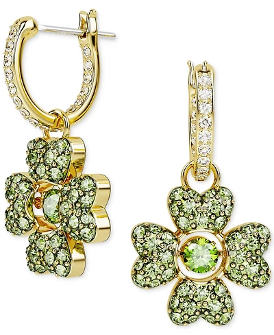 Swarovski Gold-Tone Color Crystal Clover Charm Hoop Earrings