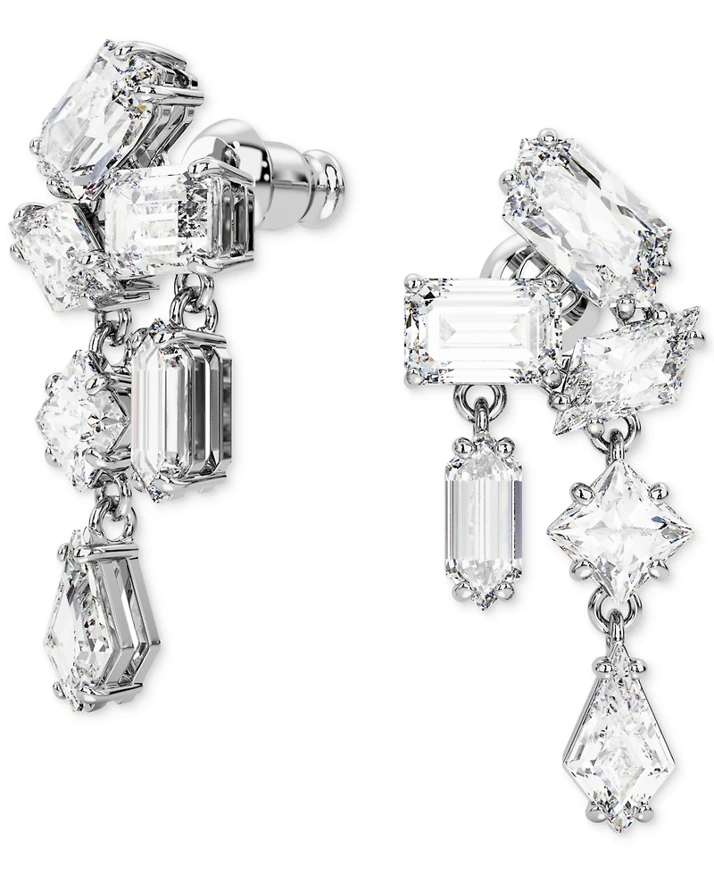 Swarovski Silver-Tone Mesmera Crystal Cluster Drop Earrings