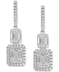 Cubic Zirconia Baguette Cluster Drop Earrings in Sterling Silver