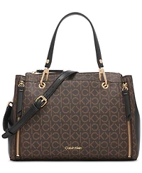 Calvin Klein Garnet Signature Triple Compartment Top Zipper Satchel