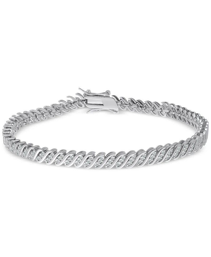 Diamond Triple Row "S" Link Bracelet (1 ct. t.w.) in Sterling Silver or 14k Gold-Plated Sterling Silver