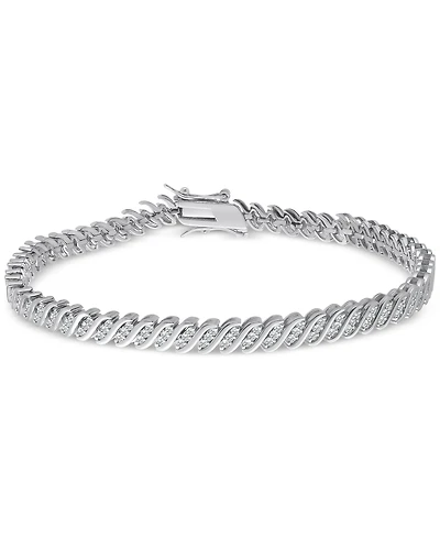 Diamond Triple Row "S" Link Bracelet (1 ct. t.w.) in Sterling Silver or 14k Gold-Plated Sterling Silver