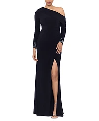 Betsy & Adam Women's Off-One-Shoulder Beaded-Cuff Gown