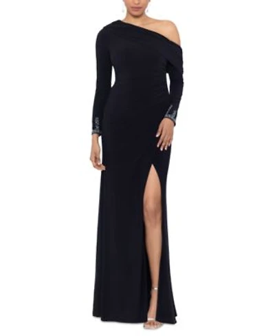 Betsy Adam Womens Off One Shoulder Beaded Cuff Gown