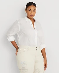 Lauren Ralph Plus 100% Linen Roll-Tab Shirt