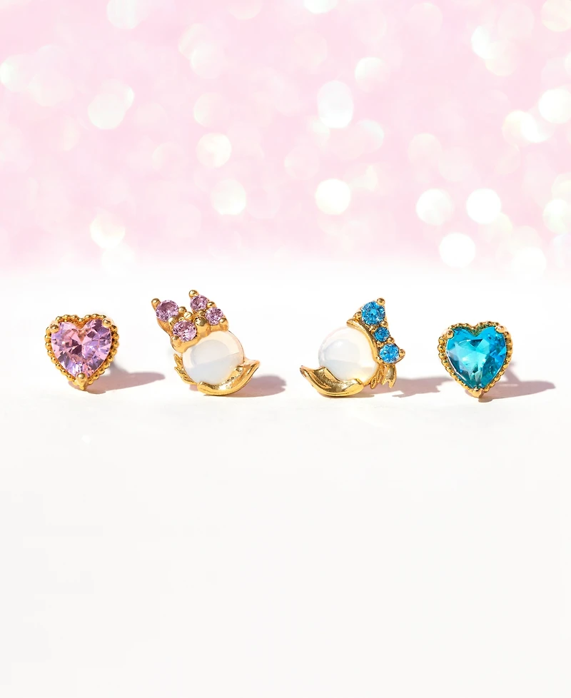 Girls Crew 18k Gold-Plated 4-Pc. Set Mixed Color Crystal Donald & Daisy Duck Single Stud Earrings