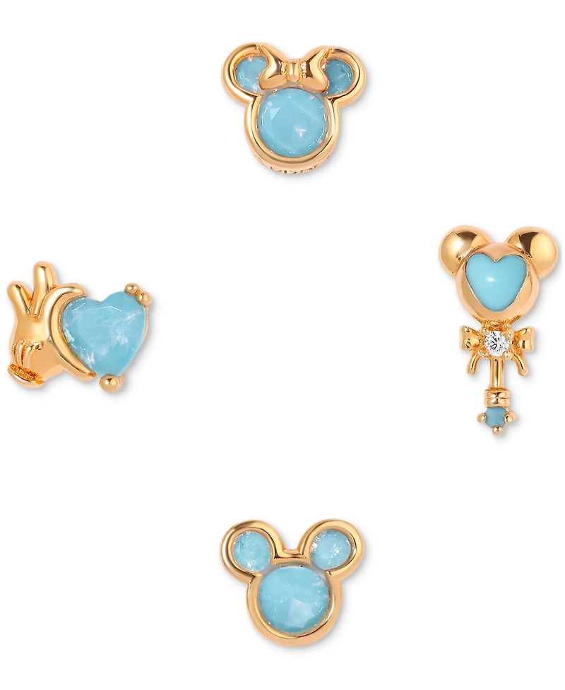 Girls Crew 18k Gold-Plated 4-Pc. Set Color Crystal Blue Dream Single Stud Earrings