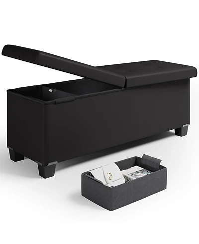 Nestl 43 Inch Ottoman Storage Bench with Bins - Leatherette or Linen Finish