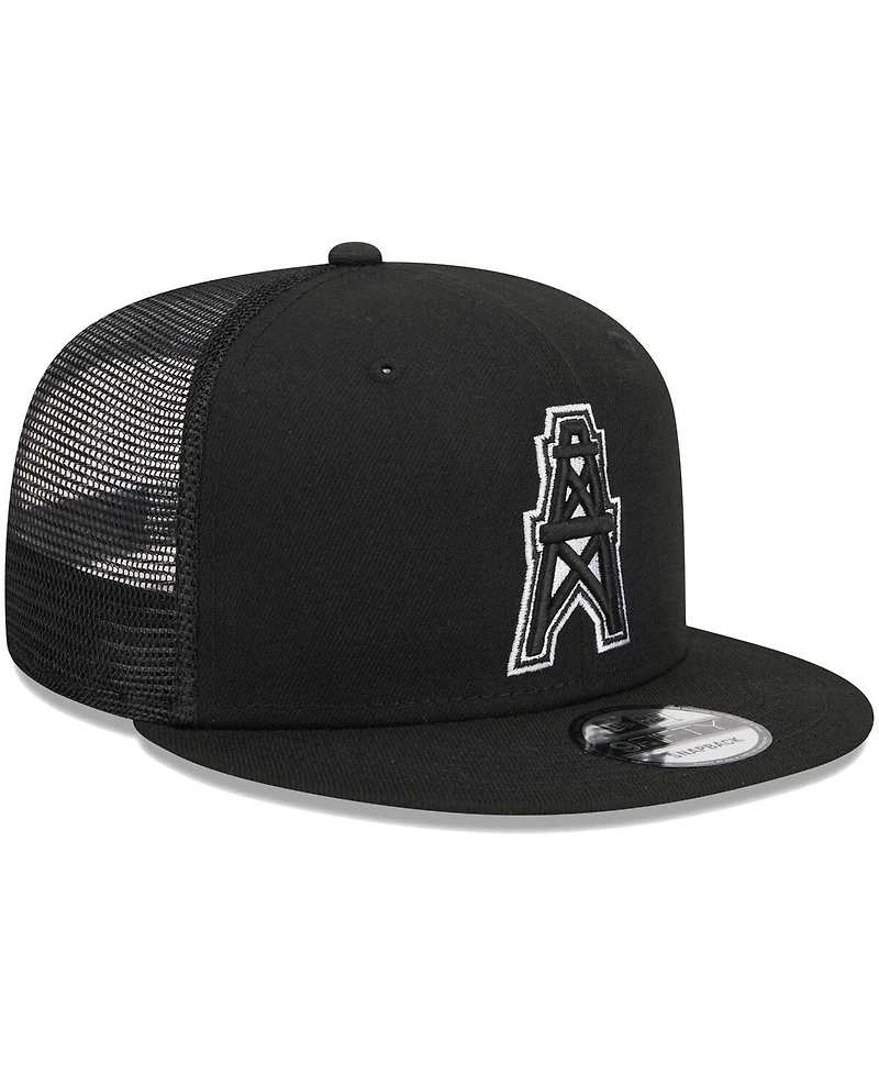 Men's New Era Black Houston Oilers Gridiron Classics Throwback Main Trucker 9FIFTY Snapback Hat