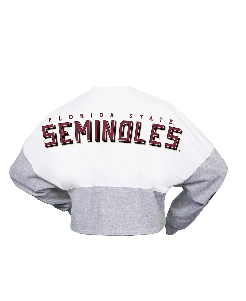 Women's Spirit Jersey White Florida State Seminoles Heather Block Cropped Long Sleeve T-shirt