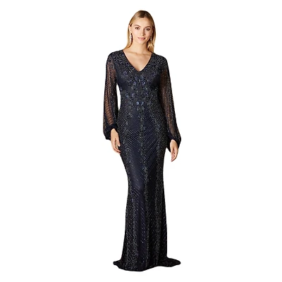 Lara Women's Long Sleeve Beaded Gown