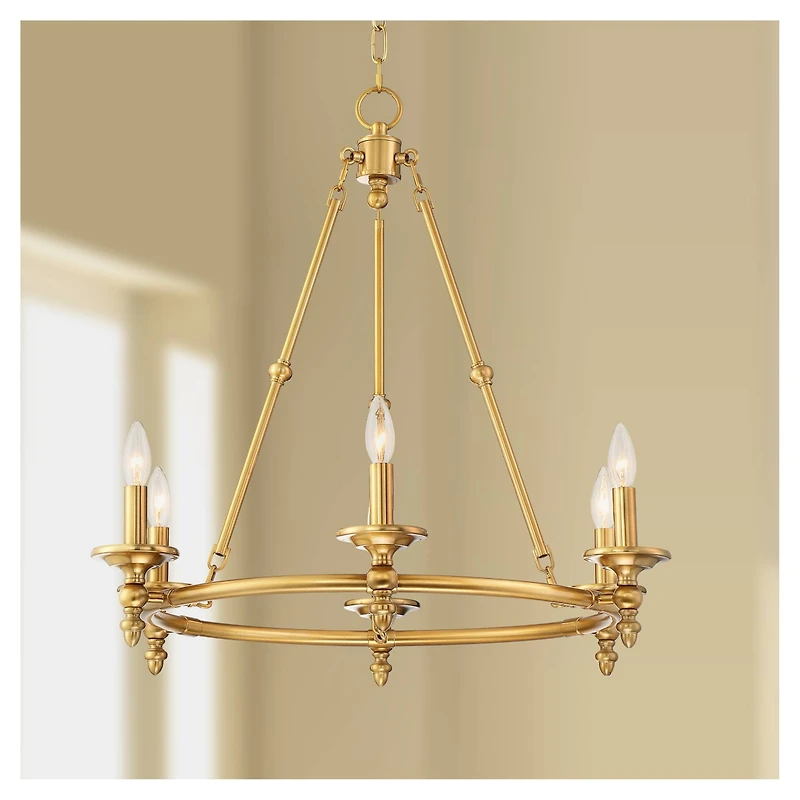 Stiffel Warm Antique Brass Wagon Wheel Chandelier 28" Wide Farmhouse Rustic 6-Light Fixture for Dining Room Living House Foyer Kitchen Island Ent