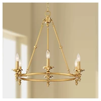 Stiffel Warm Antique Brass Wagon Wheel Chandelier 28" Wide Farmhouse Rustic 6-Light Fixture for Dining Room Living House Foyer Kitchen Island Ent