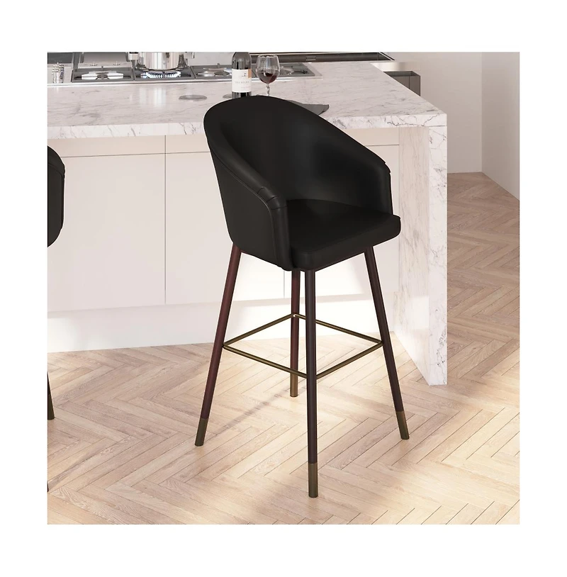 Temperance Modern Wood Frame Stool With Metallic Accents
